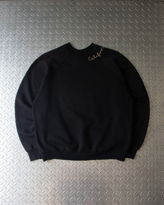 90s Black Crewneck Sweater with Hand Stitching - L